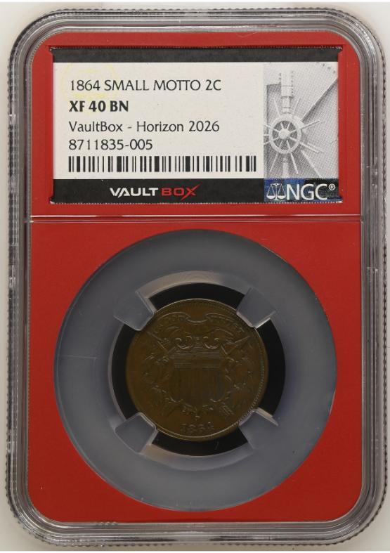 1864 SMALL MOTTO 2C NGC XF40BN FRONT