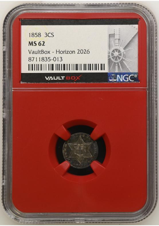 1858 3CS NGC MS62 FRONT