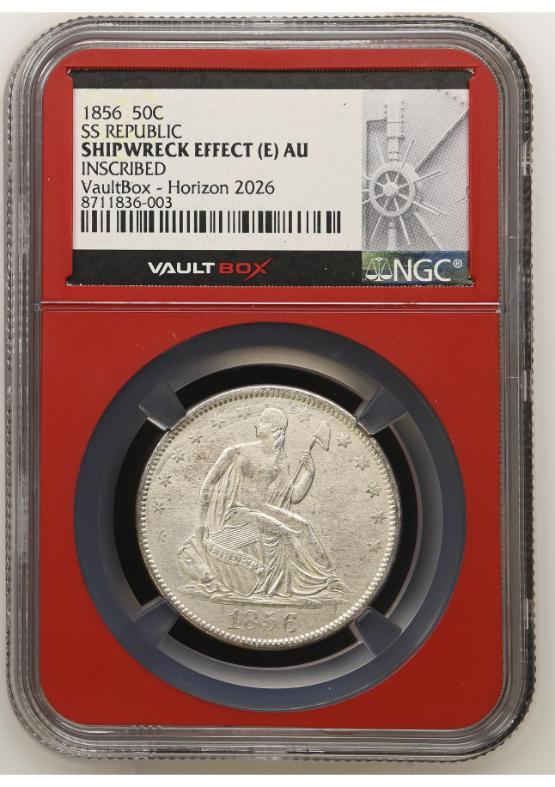 1856 50C SS REPUBLIC INSCRIBED NGC SHIPWRECKEFFECT(E)AU FRONT
