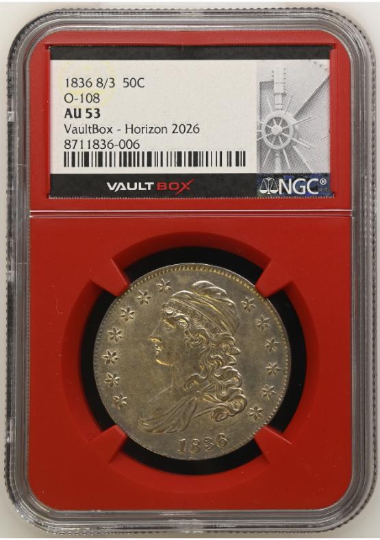 1836 8/3 50C O-108 NGC AU53 FRONT