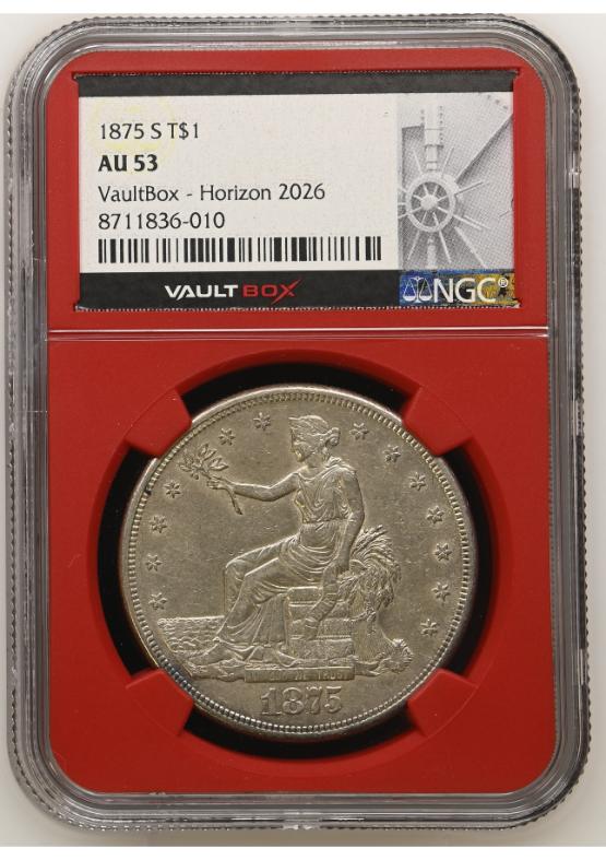 1875-S T$1 NGC AU53 FRONT