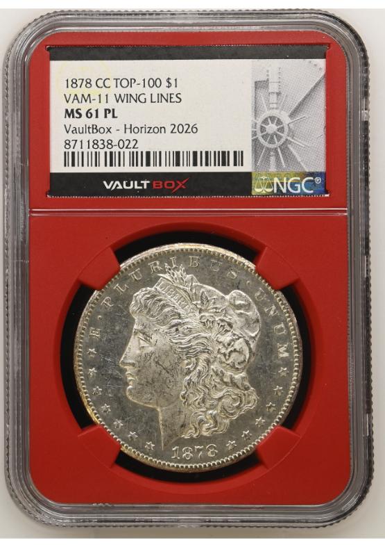 1878-CC TOP-100 $1 VAM-11 WING LINES NGC MS61PL FRONT