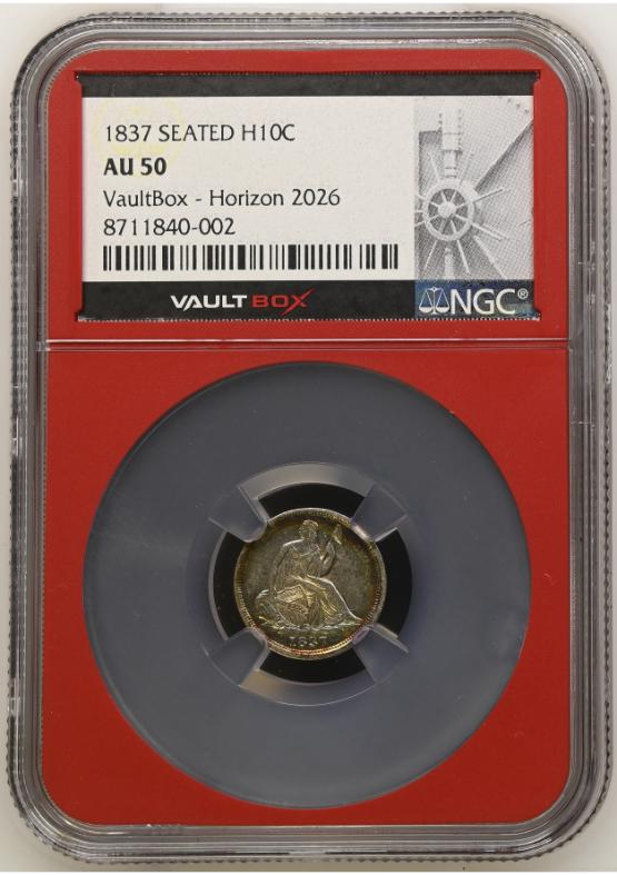 1837 SEATED H10C NGC AU50 FRONT
