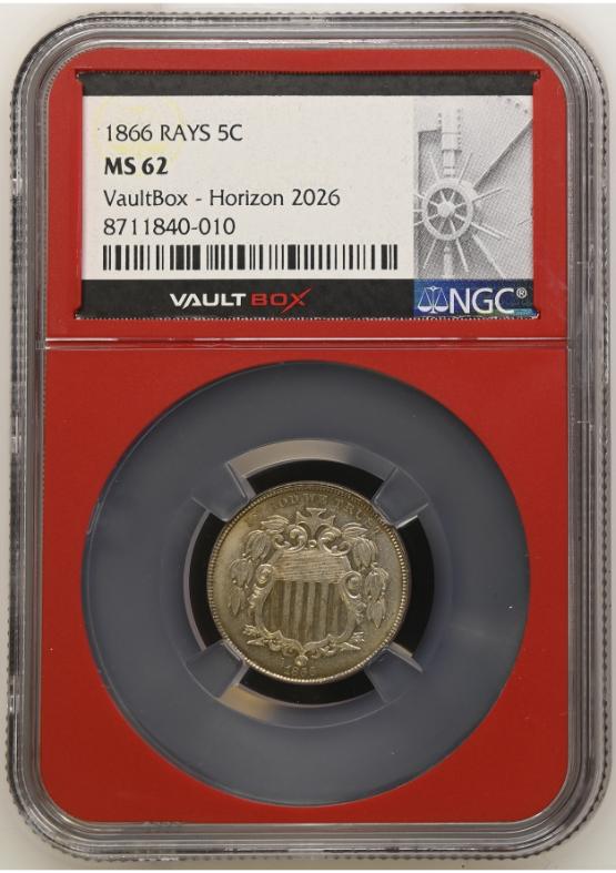 1866 RAYS 5C NGC MS62 FRONT