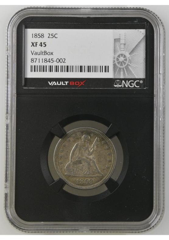 1858 25C NGC XF45 FRONT