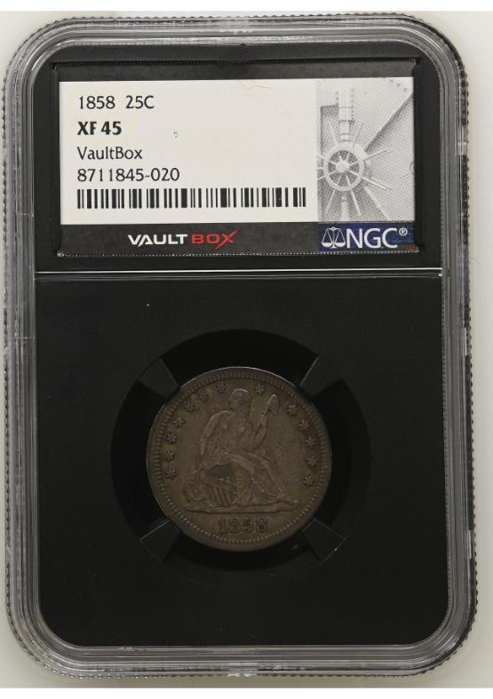 1858 25C NGC XF45 FRONT