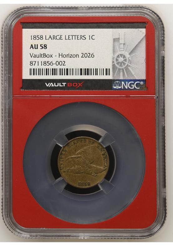 1858 LARGE LETTERS 1C NGC AU58 FRONT