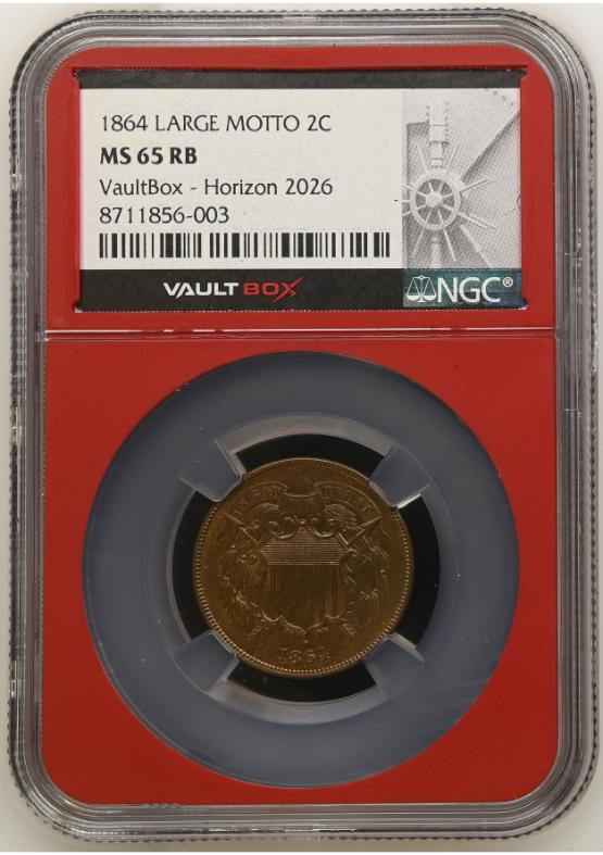1864 LARGE MOTTO 2C NGC MS65RB FRONT