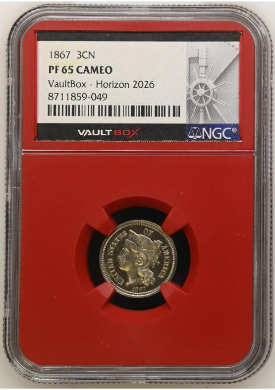 1867 3CN NGC PF65 CAMEO FRONT