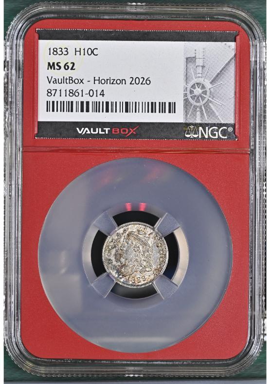 1833 H10C NGC MS62 FRONT