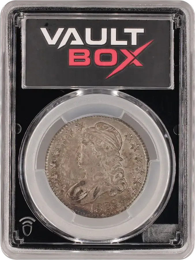 1828 50C CURL 2 KNOB OVERTON 107 PCGS AU50FRONT