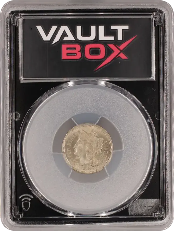 1866 3CN CRACKED PLAN. @ 5:30 O/R MINT ERROR PCGS MS64FRONT