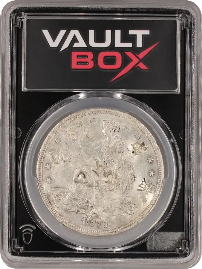 1877-S T$1 CHOPMARKED PCGS AU53FRONT