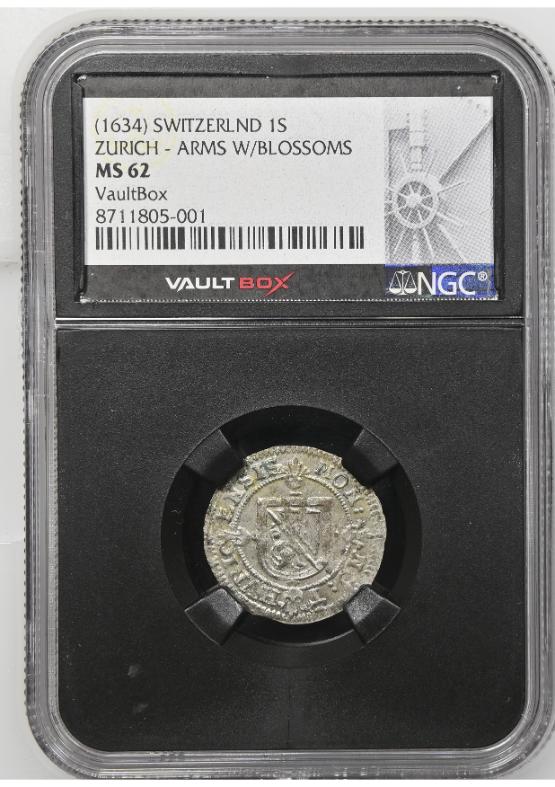 (1634) SWITZERLND 1S ZURICH - ARMS W/BLOSSOMS NGC MS62 FRONT