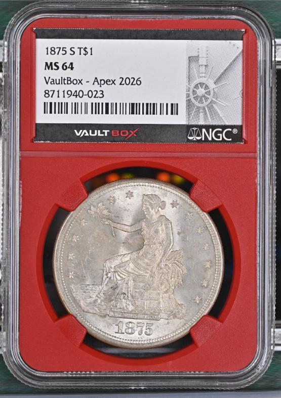 1875-S T$1 NGC MS64 FRONT
