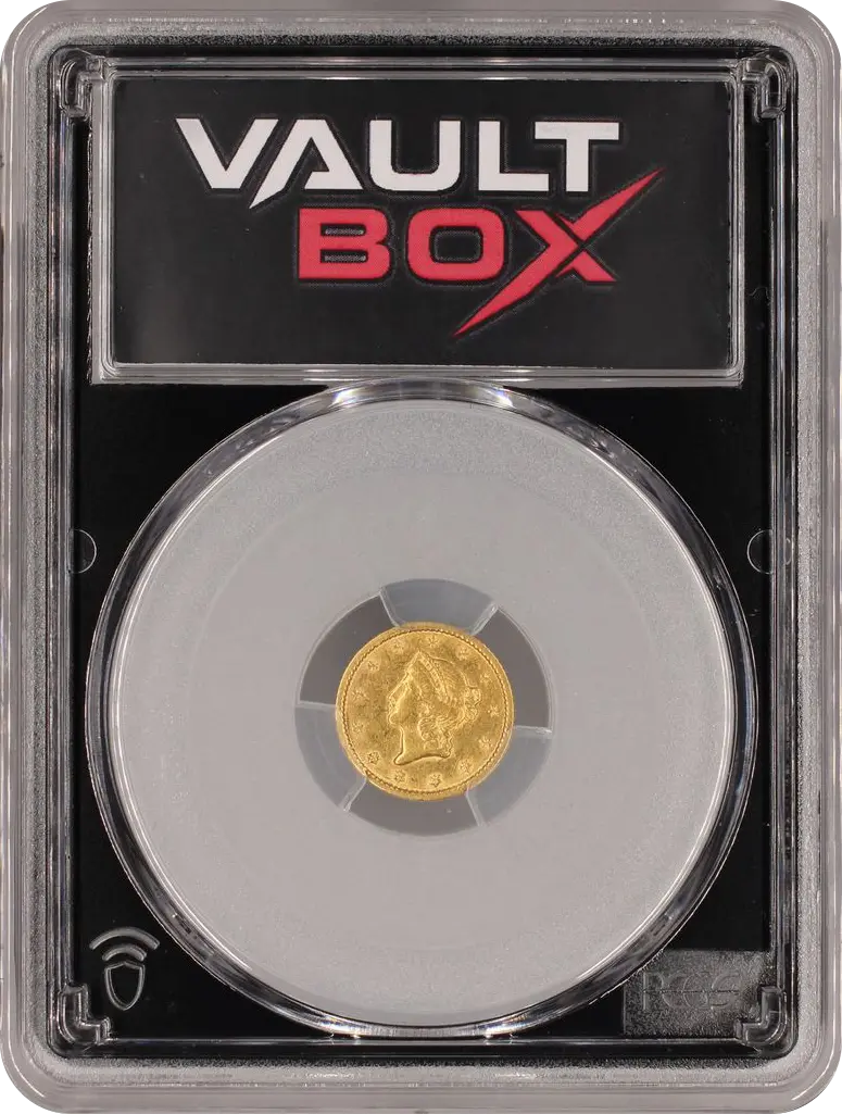1849 G$1 CLOSED WREATH PCGS AU53 FRONT