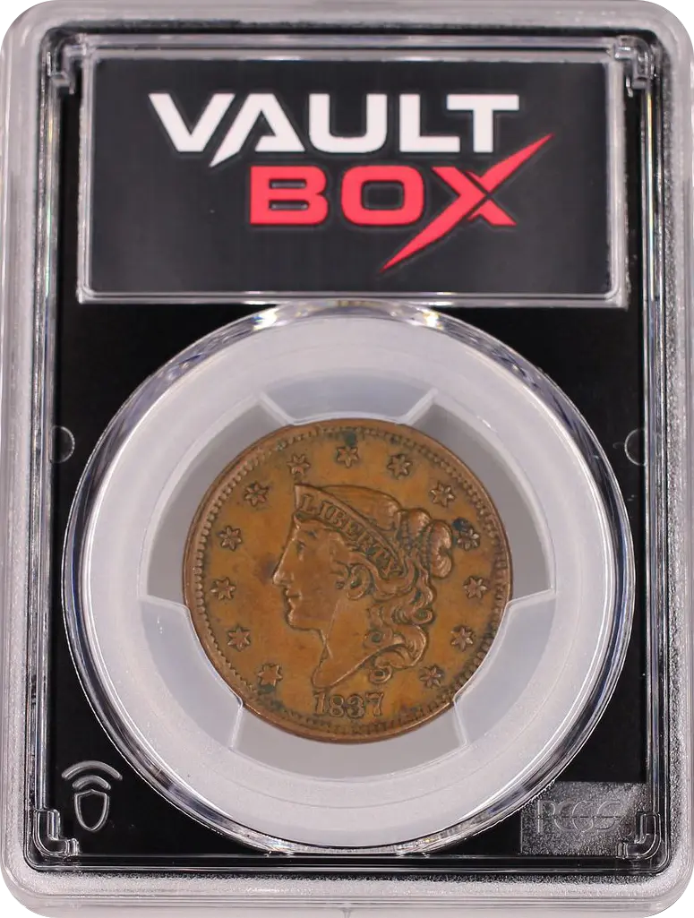 1837 1C BEADED CORDS PCGS AU53BN FRONT