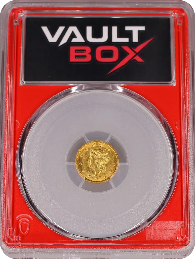 1849 G$1 CLOSED WREATH PCGS MS63 FRONT